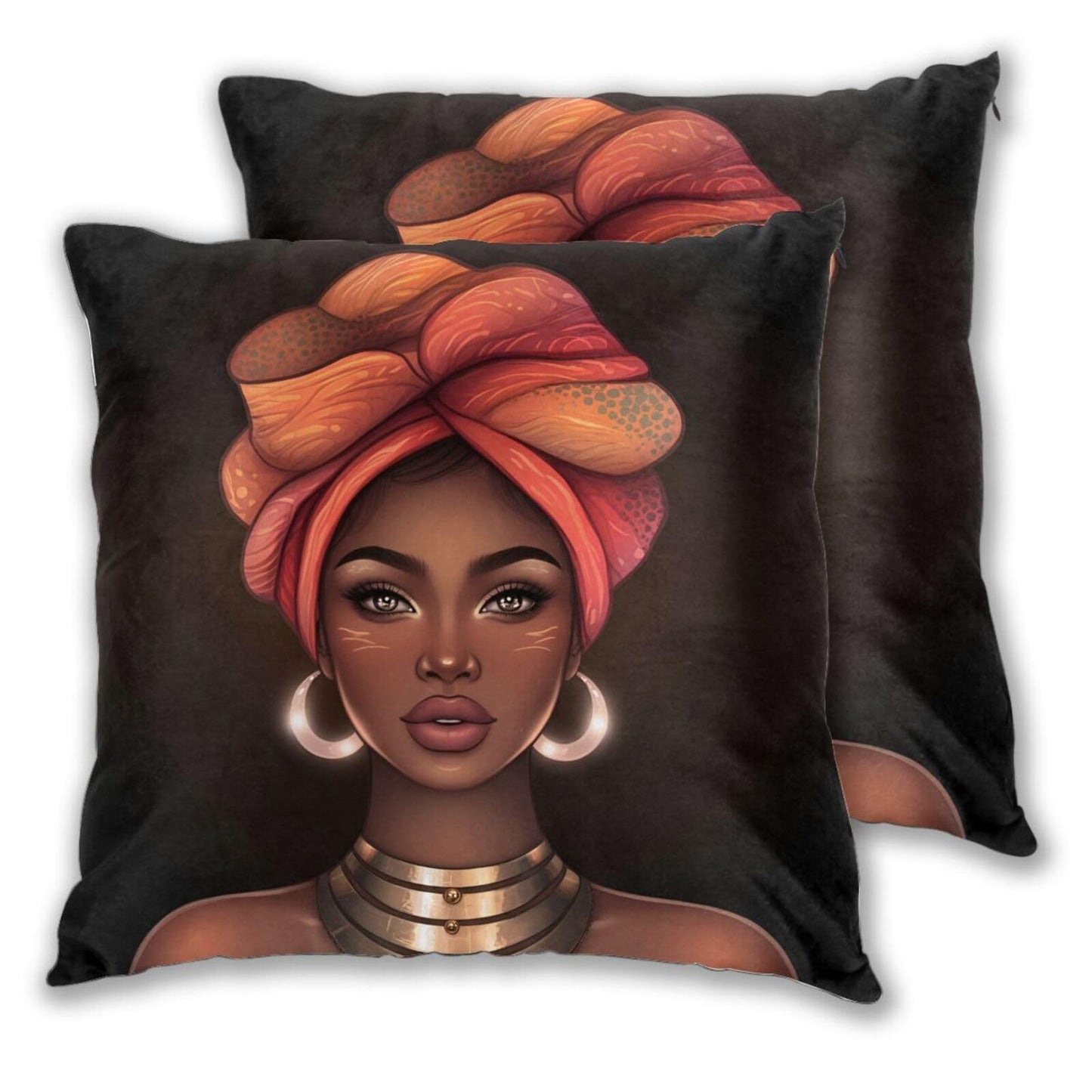 Fiokroo African Black Girl Afro Woman Throw Pillow Covers Set of 2 Pillow Cushion Cases Square Pillowcases for Sofa Bedroom Living Room Car, 18 X 18 Inch