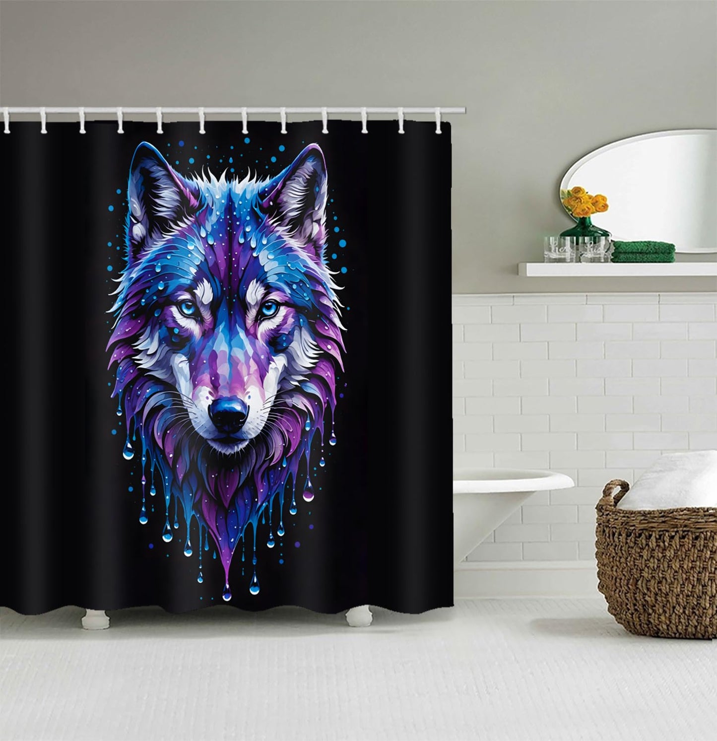 LYFANS Bathroom Using A Black Background Wolf Head 3D Shower Curtain, Luxury Bathtub Standard Shower Curtains, Waterproof and Bright Fabric Shower Curtain, Size (72x72 Inches)