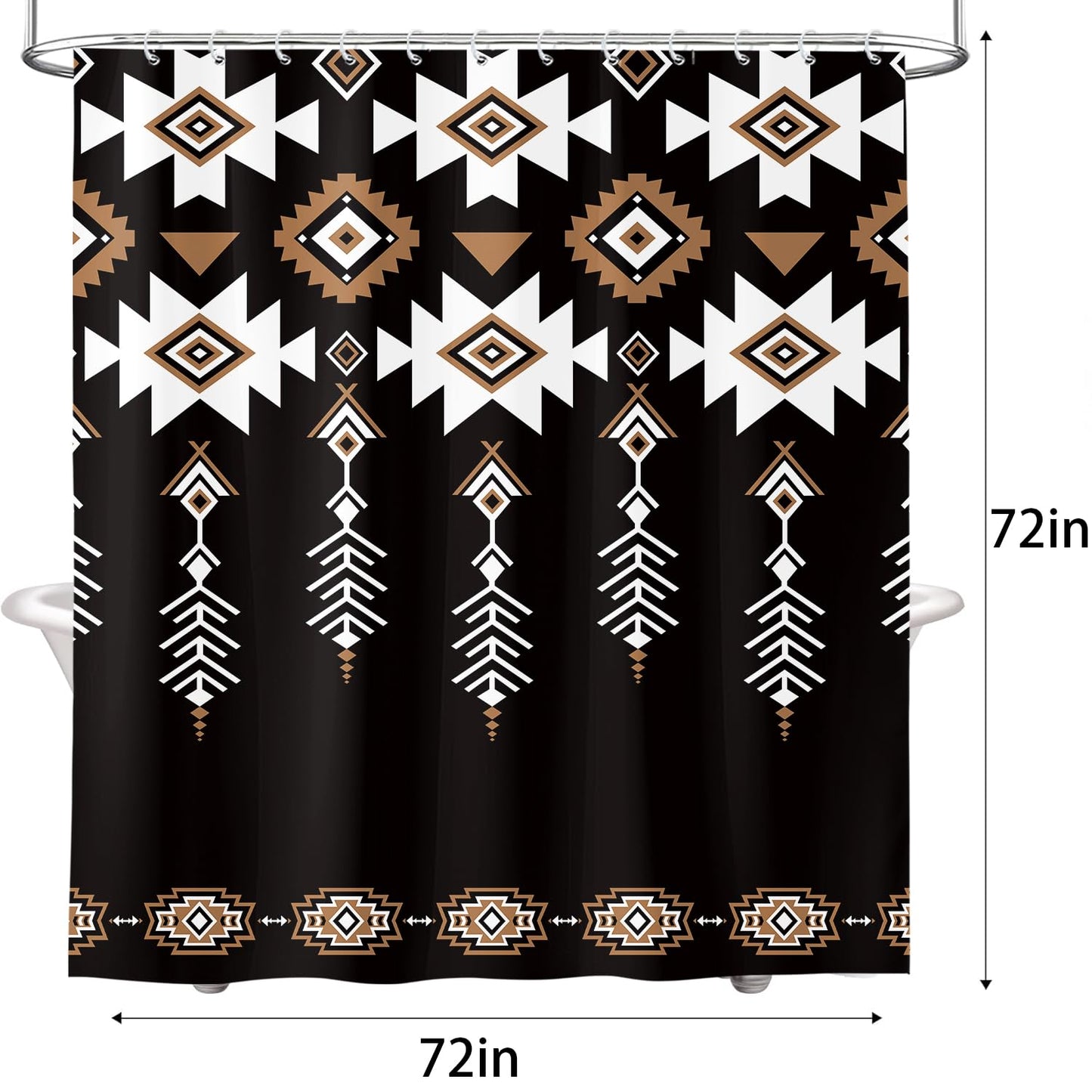 Aeivice Black Western Aztec Shower Curtain, Vintage Abstract Geometric Cowboy Shower Curtains Set, Boho Southwestern Tribal Native Neutral Fabric Shower Curtains for Bathroom with Hooks 72X72IN Brown