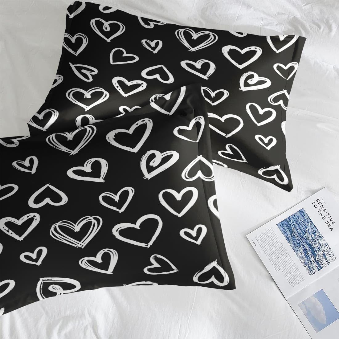 Pamnest Twin Size Bed Sheet Sets, Love Cute Soft Microfiber 3 Pcs Bedding Sets for Kids and Adults Bedroom Bed Decor, Heart White Flat, Fitted Sheet and Pillowcases