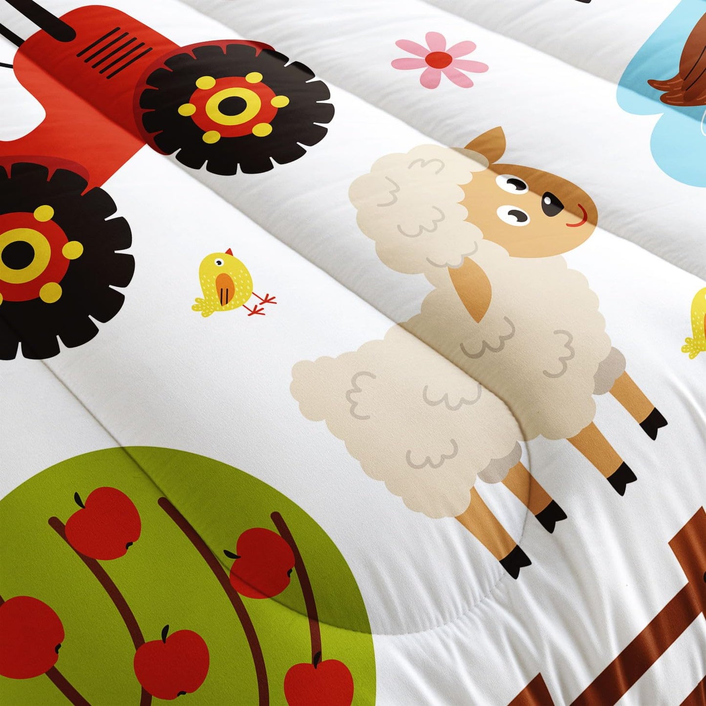 Smell Sunshine Kids Comforter Set Farm Theme Printed Pattern Bedding Set with 1 Comforter and 2 Pillowcases for Girls Boys Bedroom All Season(Farm Theme01 Twin)