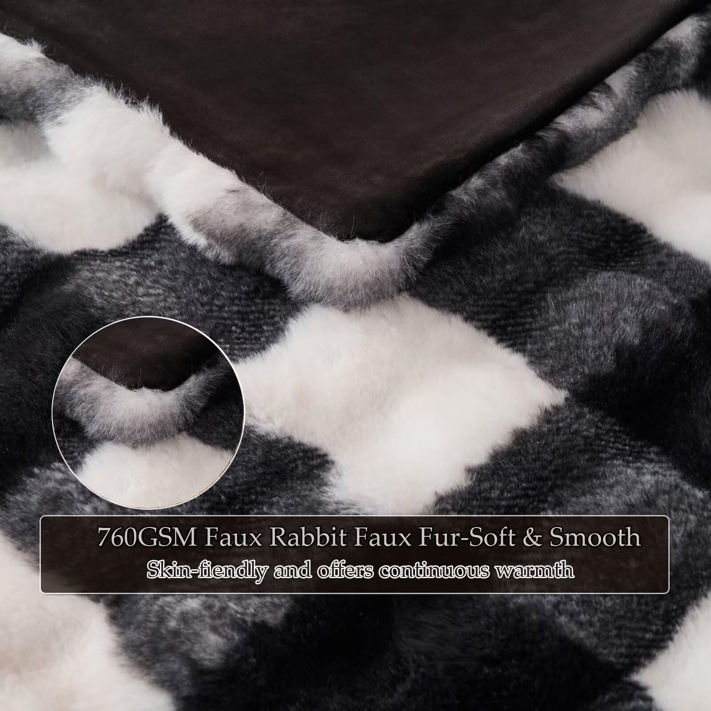 760GSM Faux Rabbit Faux Fur Throw Blanket,Super Thick Warm Bubble Blanket Throw,Fuzzy Luxury Plush Decorative Blanket for Couch Bed Sofa(Checkerboard Print in Black/White,50''x 60'')