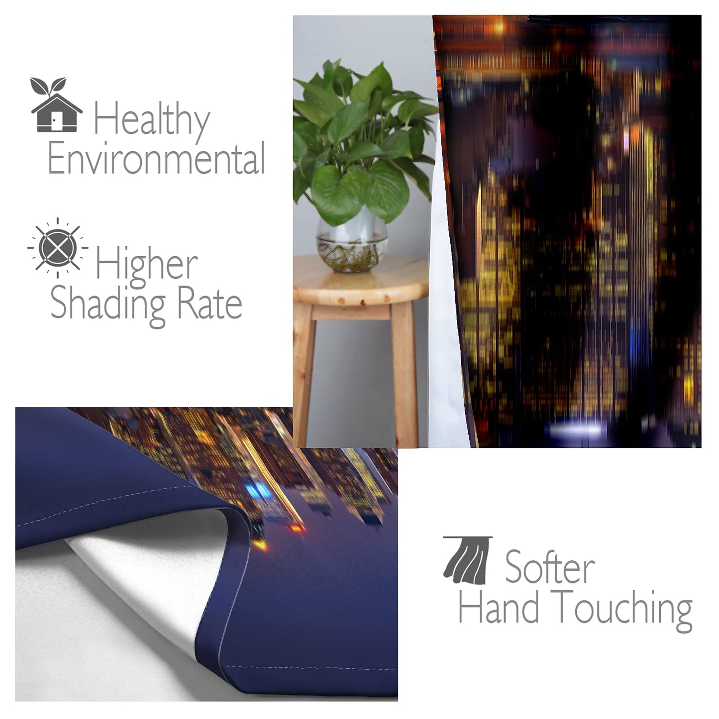 Jekeno City Landscape Blackout Curtains New York Manhattan Midnight Cityscape Ocean Reflection by The Coast Scenery Urban Decor for Bedroom Living Room Grommet Window Drapes 2 Panel Set, 52"x84"