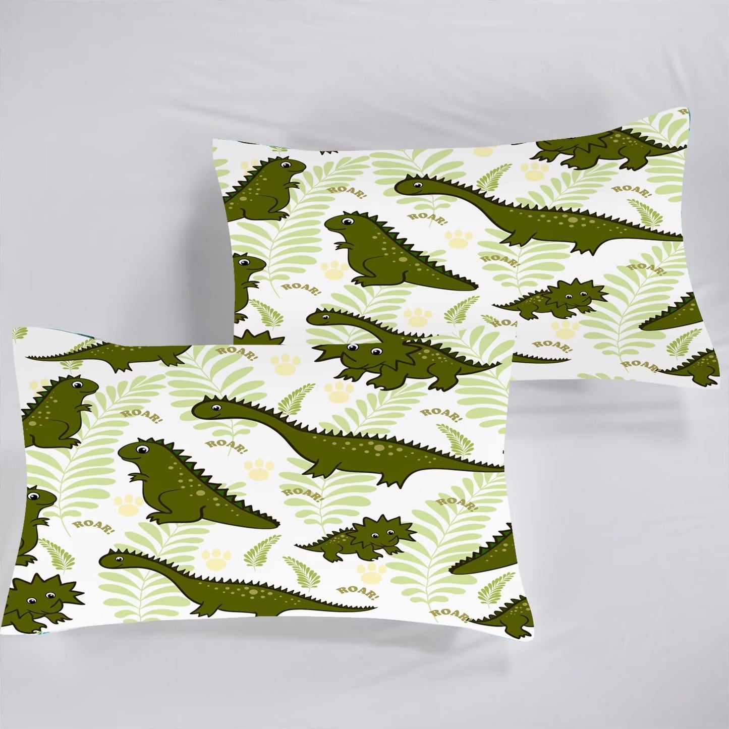 VTKON Cartoon Dinosaur Sheets Set Twin for Boys Green Kids Dino Bedding Set with Deep Pocket T-Rex Bed Set with 1 Flat Sheet 1 Fitted Sheet and 1 Pillowcase