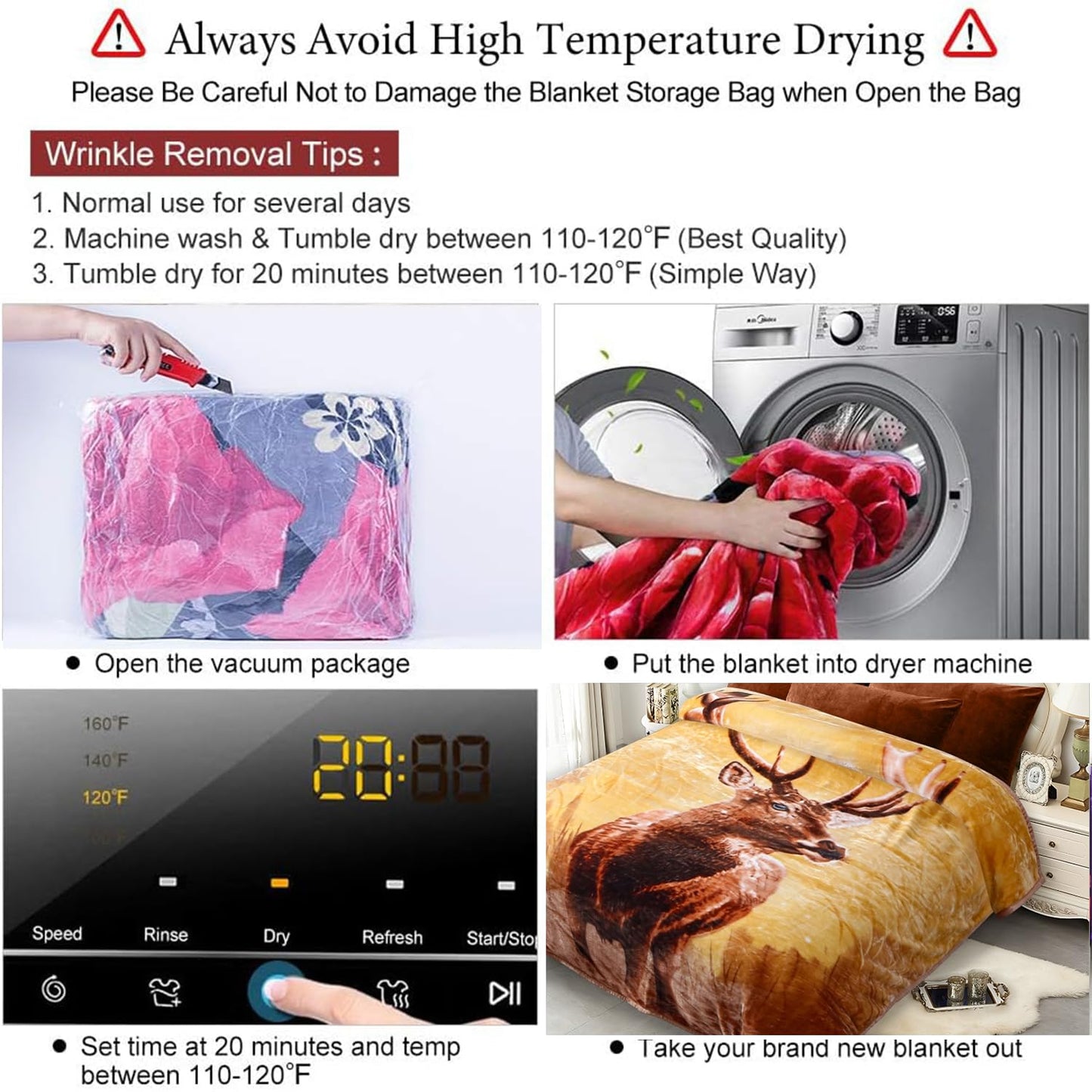 JYK Queen Size Korean Mink Blanket, 5 LB Fleece Bed Blanket - 2 Ply Reversible 520GSM Silky Soft Plush Warm Blanket for Autumn Winter, A&B Pattern Printed, (Queen 75"x87", Deer/Elephant)