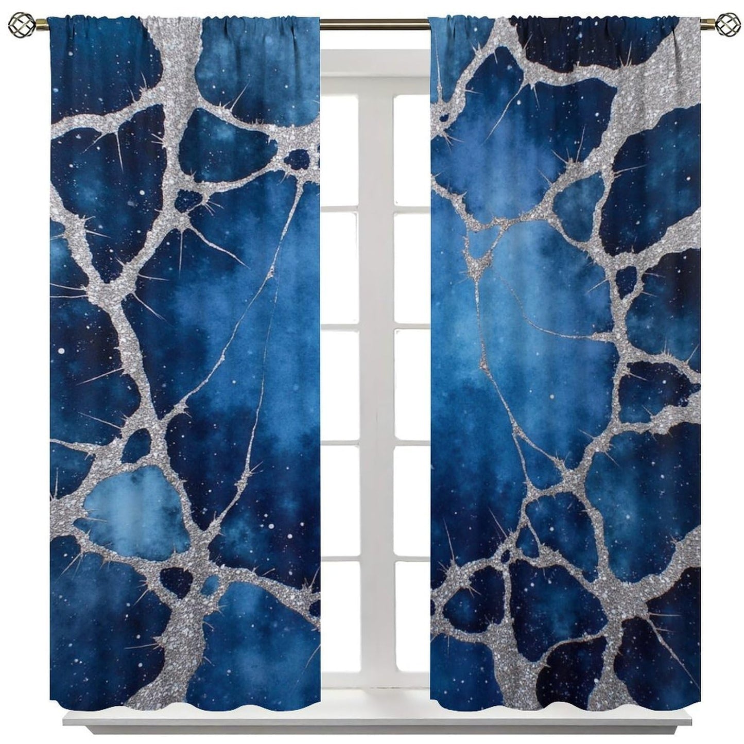 Abstract Marble Silver Line Crack Blackout Curtain, Mystical Neural Network Pattern Curtain Rod Pocket Thermal Insulated Window Drapes for Bedroom Living Room Decor, 21W x 45L Per Panel, 2 Panels