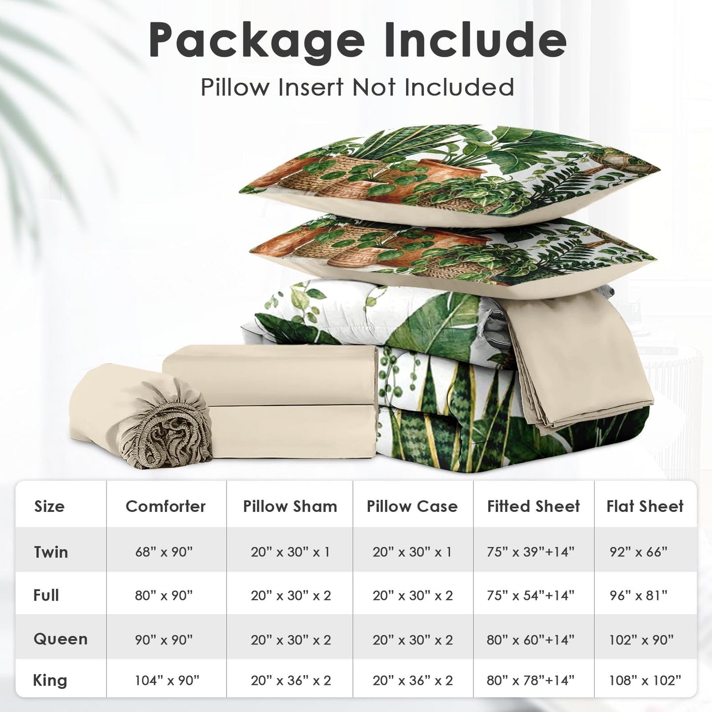 Boewywh Comforter Set Twin Size Plant Boho Botanical 7 Pcs, Bedding for Kids and Adults, Bed Sheet Sets with Fitted Sheet 2 Pillowcases & 2 Shams for Bedroom Bed Decor