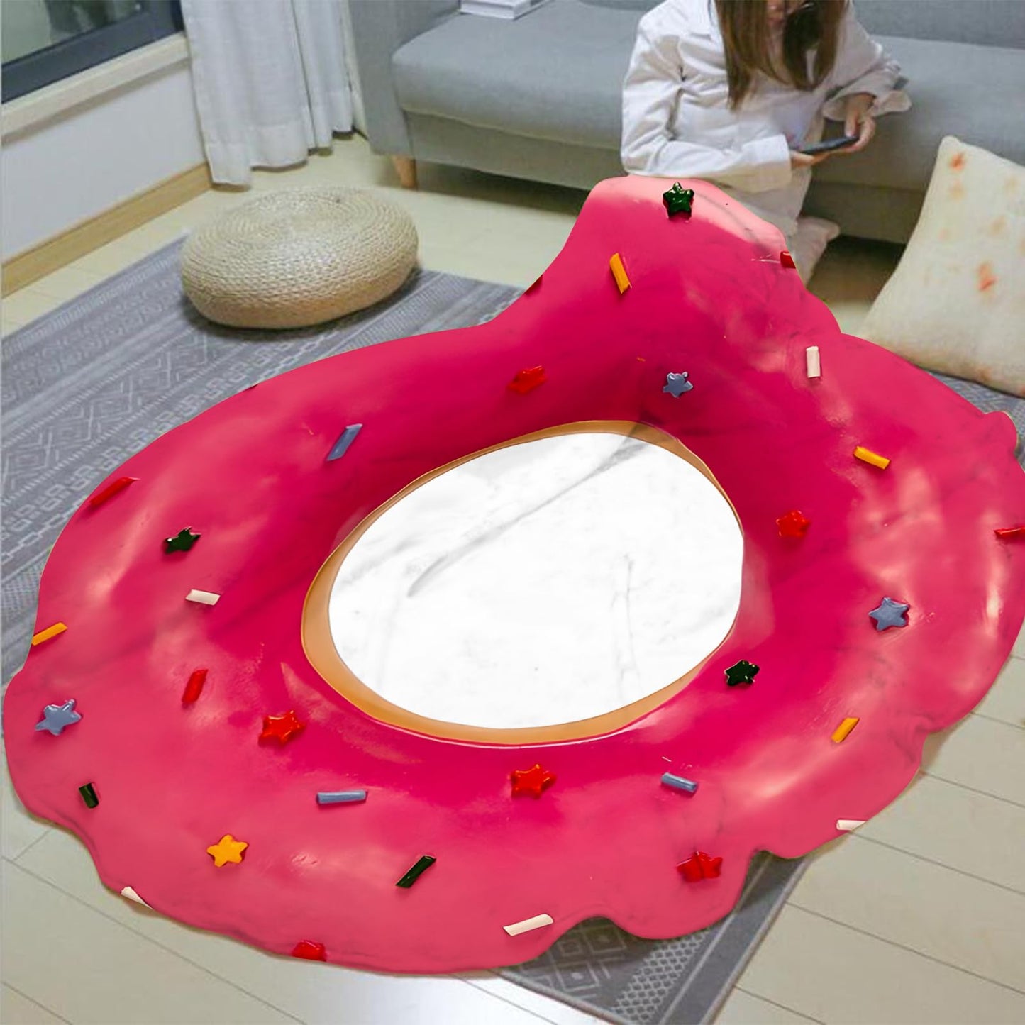 Pink Doughnut Donut Blanket for Kids Adults Round Cozy Flannel Funny Gifts Realistic Food Throw Blankets Novelty Soft for Men Women for Bed Couch 48 Inches