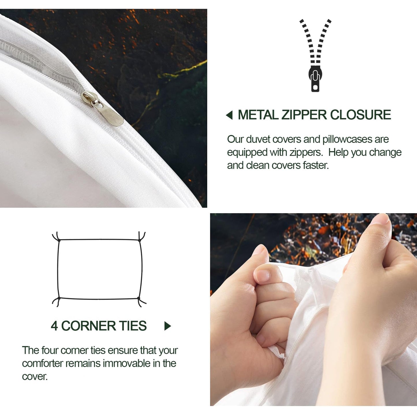 Forest Duvet Cover 80" x 90", Sunshine Forest Bedding Set, Dark Natural Landscape Comforter Cover with Zipper Ties