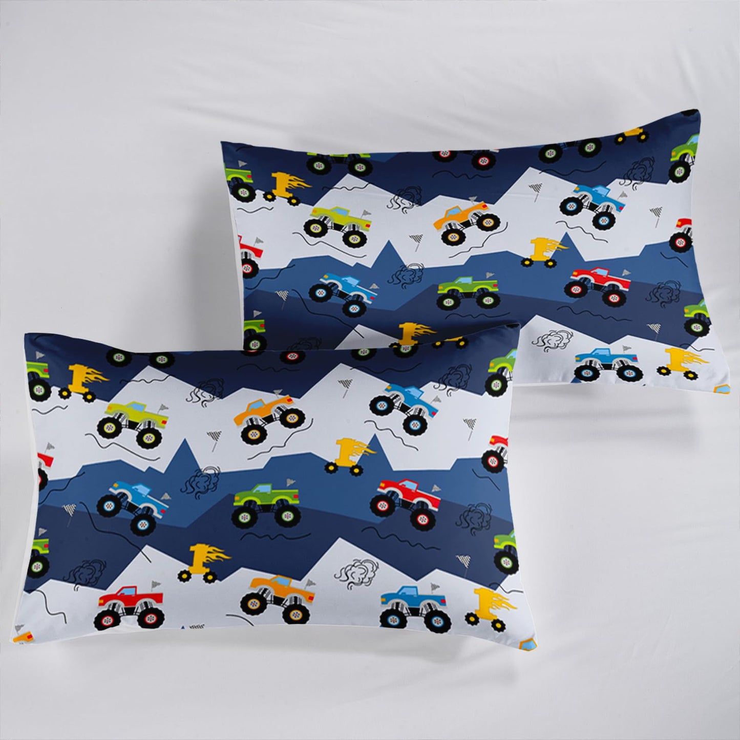 QOOMO 3Pcs Car Comforter Set Twin,Truck Bedding Set for Teens Boys Girls,Cars Printed Comforter with 2 Pillowcases,Down Alternative,Soft and Lightweight