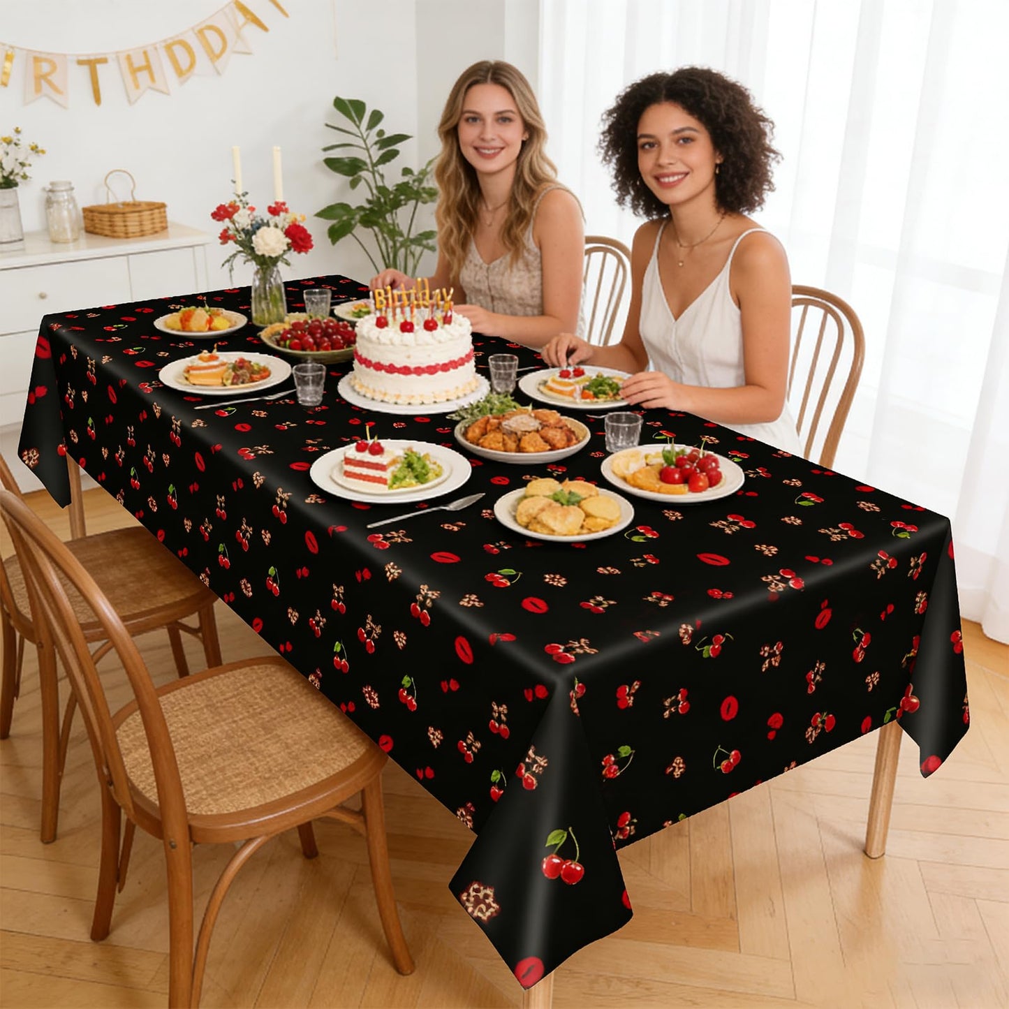 SMLAMANCA Cheetah and Cherry Tablecloths, 54 x 108 Red and Black Leopard Print Party Tablecloth Disposable Plastic Table Cover for Bridal Shower Girls Birthday Party Supplies (3)