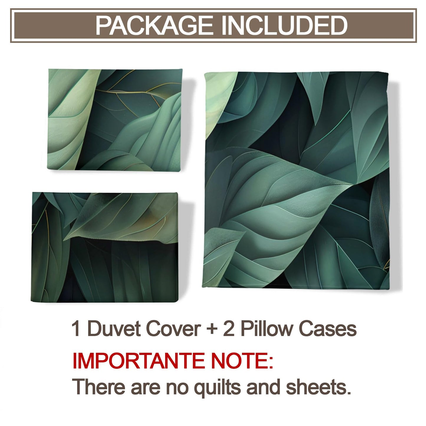 ZAMODE Leaf Duvet Cover 104" x 90", Tropical Leaves Bedding Set, Green Botanical Comforter Cover with Zipper Ties