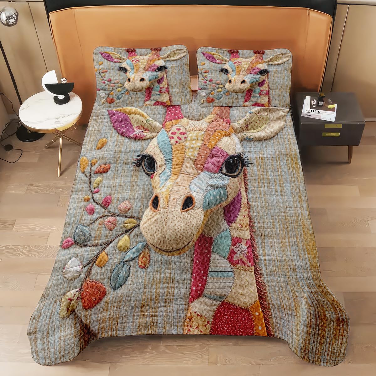 LUSHIS Patchwork Quilt Set, Patchwork Throw Bedspread Bed Sets - Animals Coverlet Sets All Season Soft Microfiber Lightweight Bedding Set (Giraffe)
