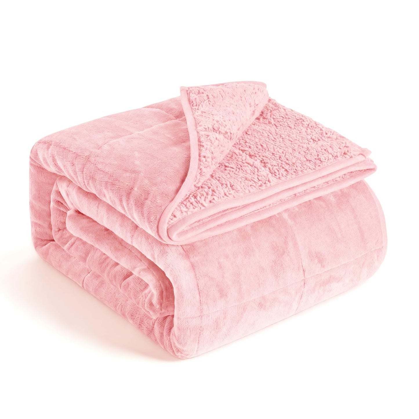 Sivio Sherpa Fleece Blanket for Adult, 15lbs Heavy Fuzzy Throw Blanket with Soft Plush Flannel, Reversible Twin Size Super Soft Extra Warm Cozy Fluffy Blanket, 48x72 Inch Dual Sided Pink