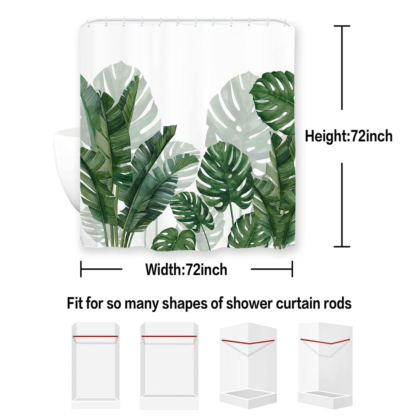 Baccessor Tropical Green Plant Shower Curtain Waterproof Washable Fabric Summer Bathroom Decor Botanical Banana Monstera Leaf Palm Tree Shower Curtain with Hooks 72 W x72 H Inch