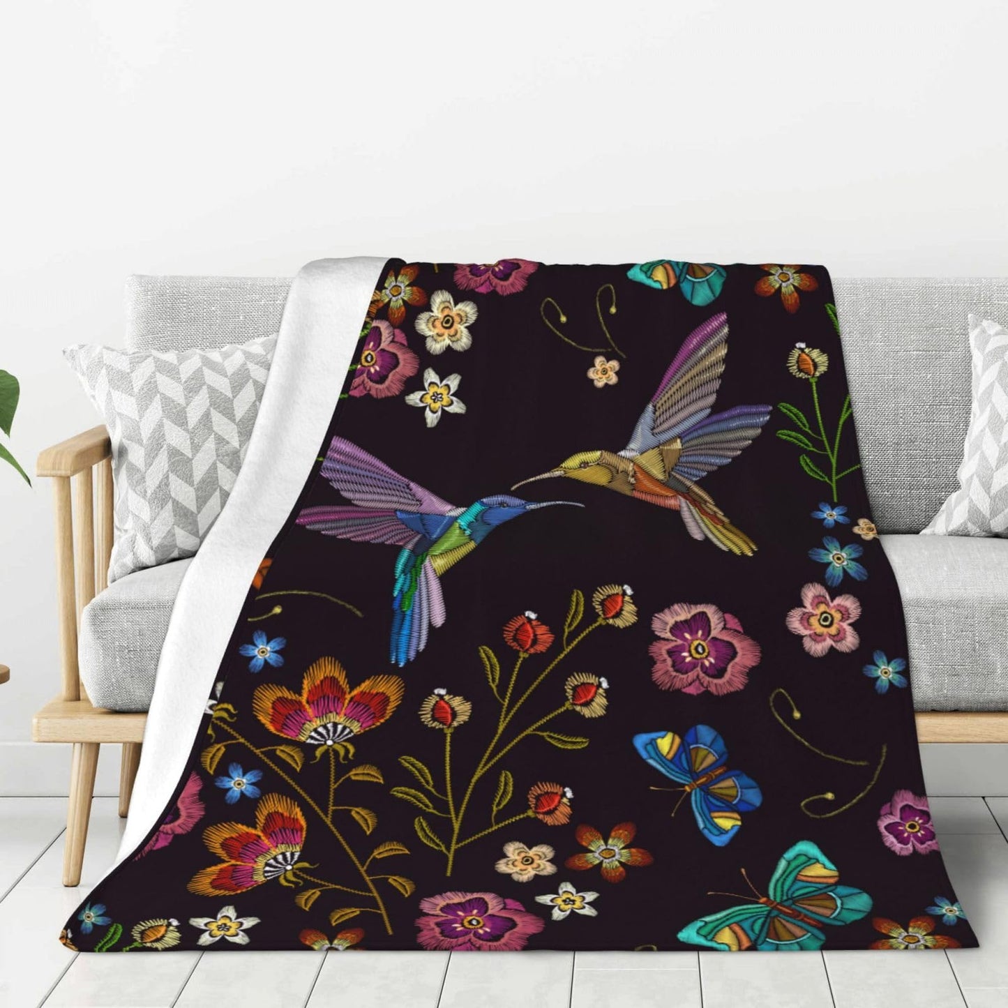 Abucaky Hummingbird Bird Fleece Throw Blanket Ultra Soft Cozy Blooming Flowers Decorative Flannel Blanket for Home Bed Couch Chair Travel 40x30in
