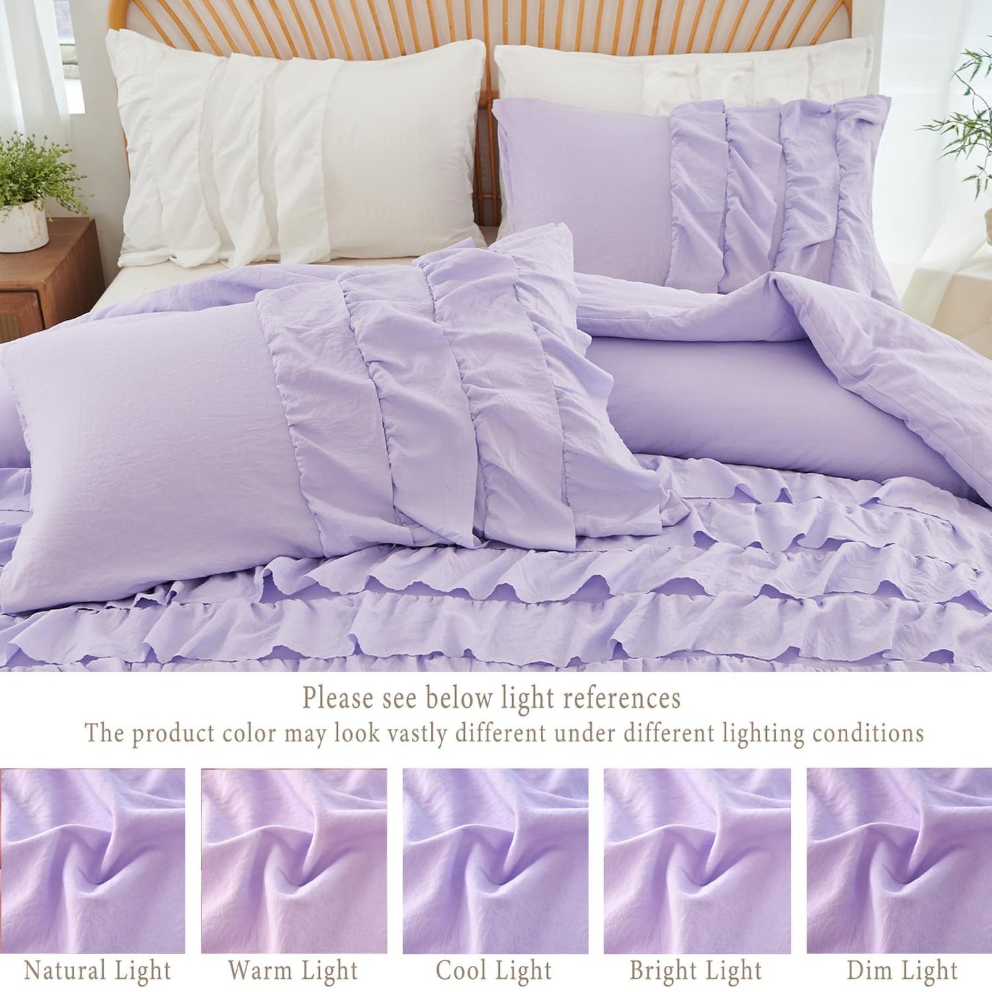 PERFEMET Lavender Purple Twin Bedding Sets for Girls 3 Pieces Multi Layers Ruffle Comforter Set Washed Microfiber Cute Princess Bedding Set Boho Bed Sets for Kids Teens Bedroom(Purple,Twin)