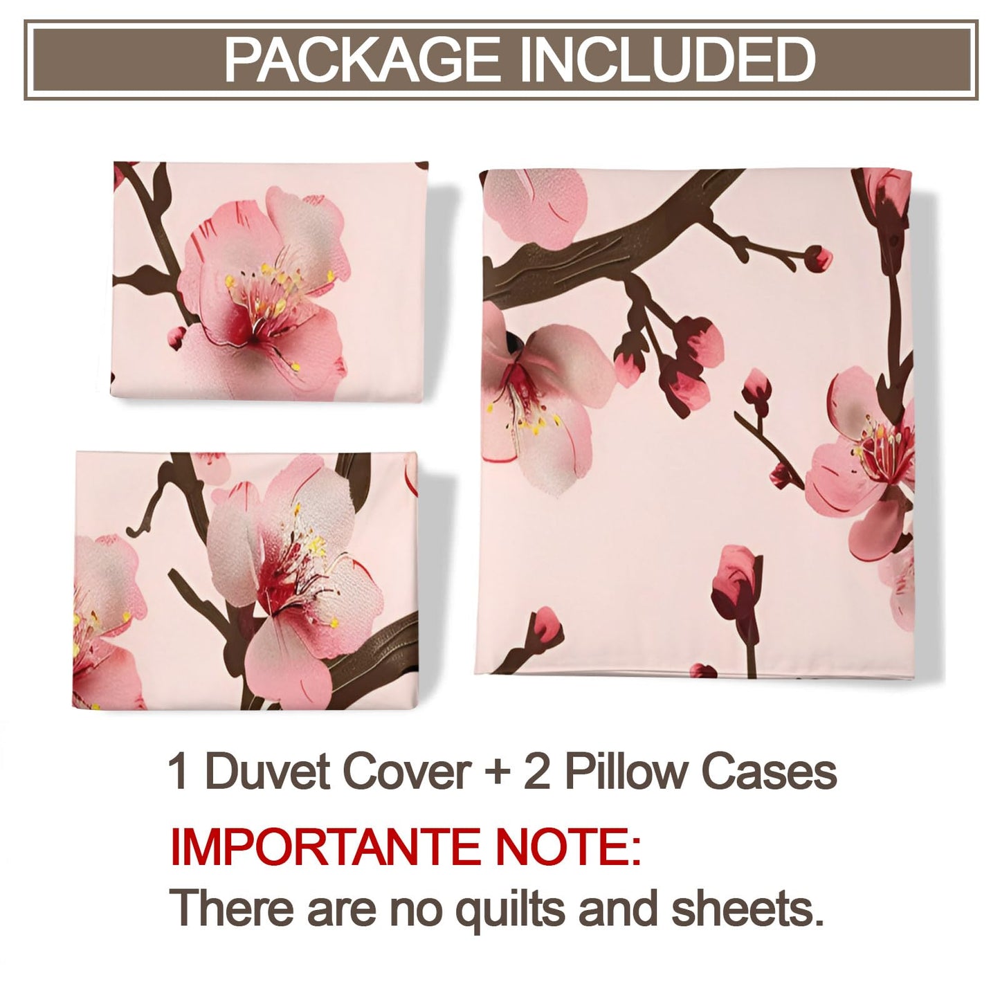 QINYUN Pink Floral Comforter Set Oversized King, Cherry Blossoms Bedding Set 3 Piece, Cherry Blossoms Comforter Cover and 2 Pillow Sham with Zipper Closure