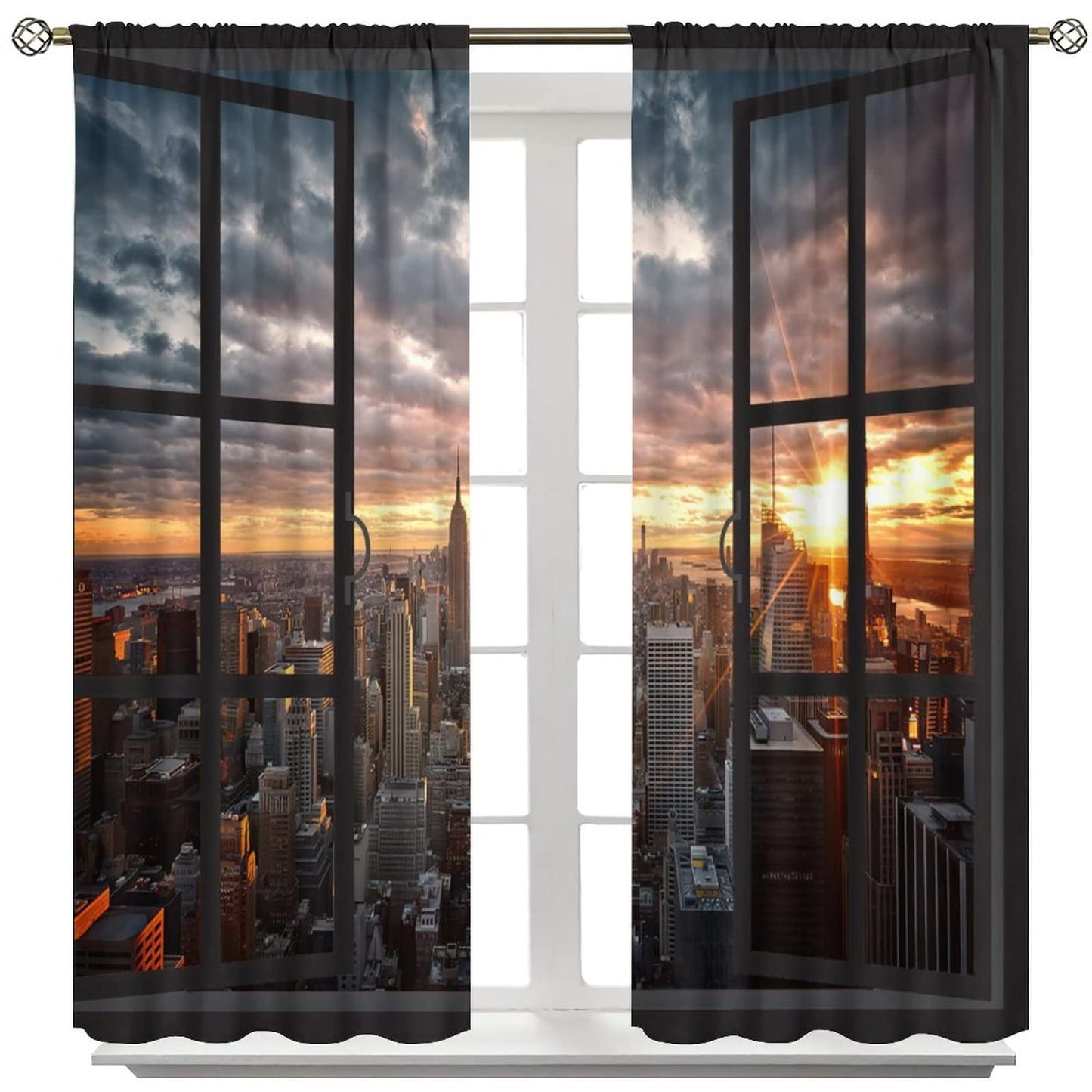 New York Blackout Curtains,Modern NYC Scenery at Sunset Dawn with Skyscrapers Buildings Rod Pocket Window Door Curtains for Living Room Bedroom Office Decor W42xL45in