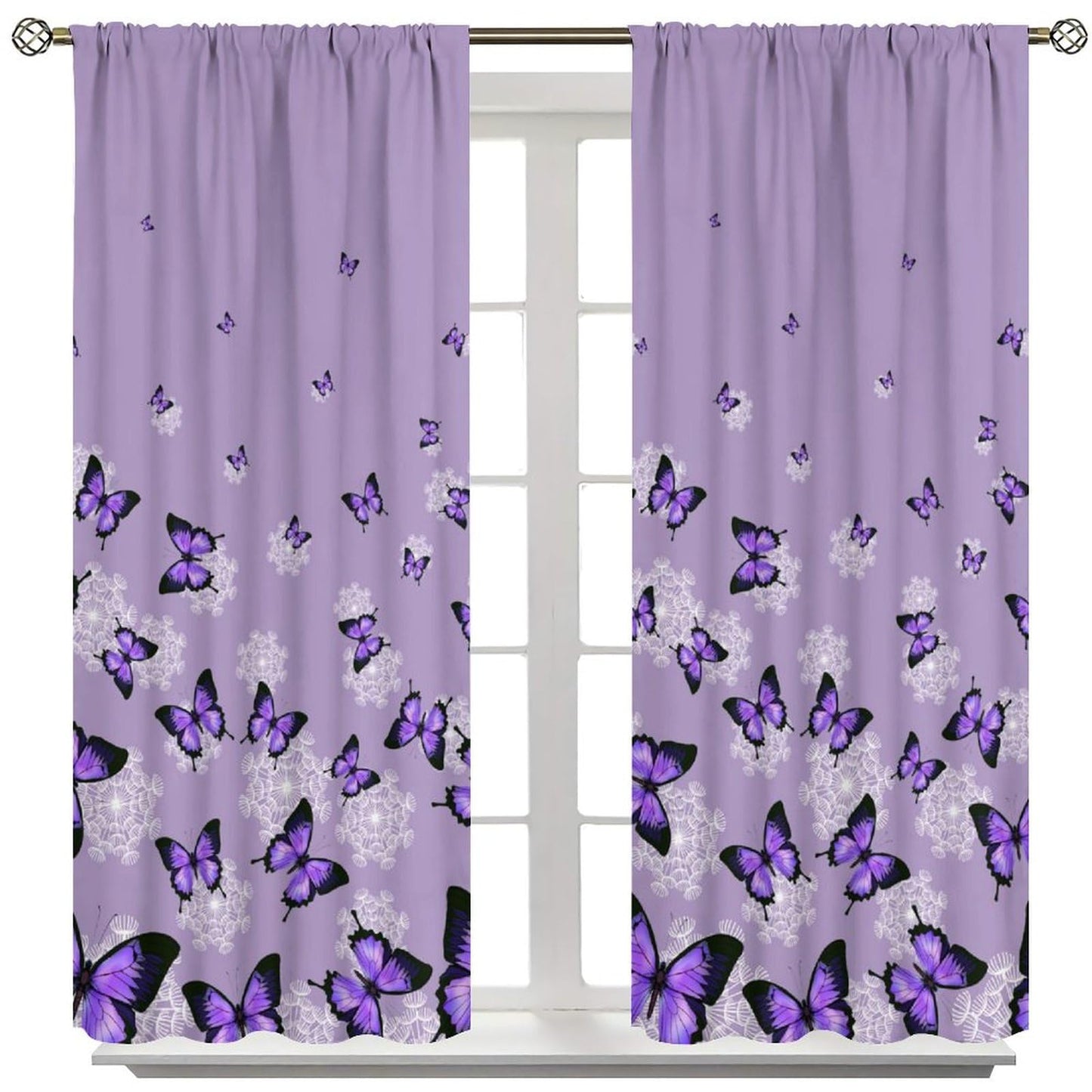 Butterfly Curtains for Girls Bedroom Decor Purple Art Printed Blackout Window Drapes for Living Room Kitchen Decor Fabric Set 2 Panel 42x45 Inch 30% Shading Rate