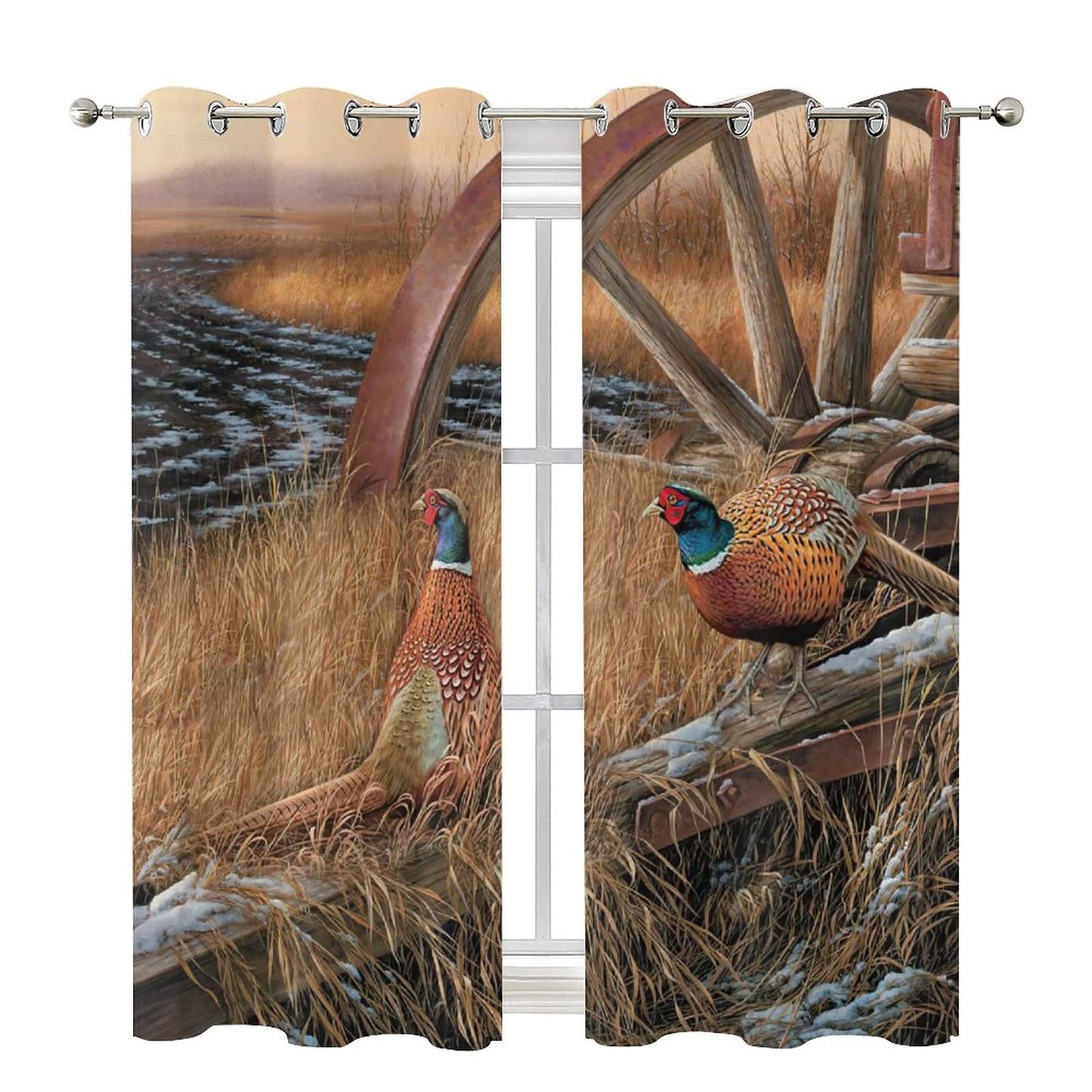 Kazynee Rustic Pheasants Ultra Soft Premier Blackout Curtains,Camouflage Wildlife Pheasants Retro Forest Country Farmhouse Thermal Insulated Bedroom Noise Reducing Grommet Top,2 Panels 63L x 21W