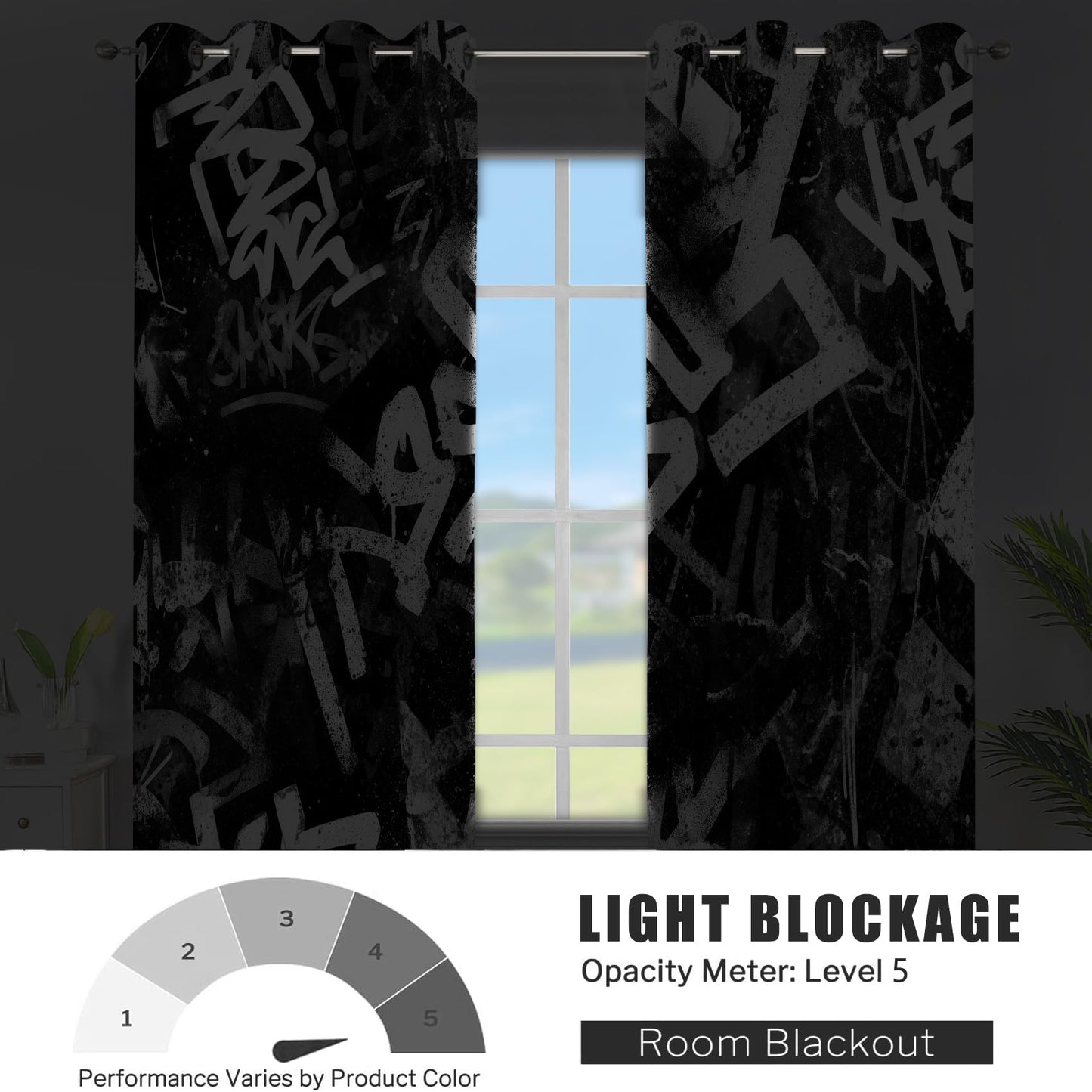 Graffiti Blackout Curtains for Bedroom Living Room Cool Graffiti
