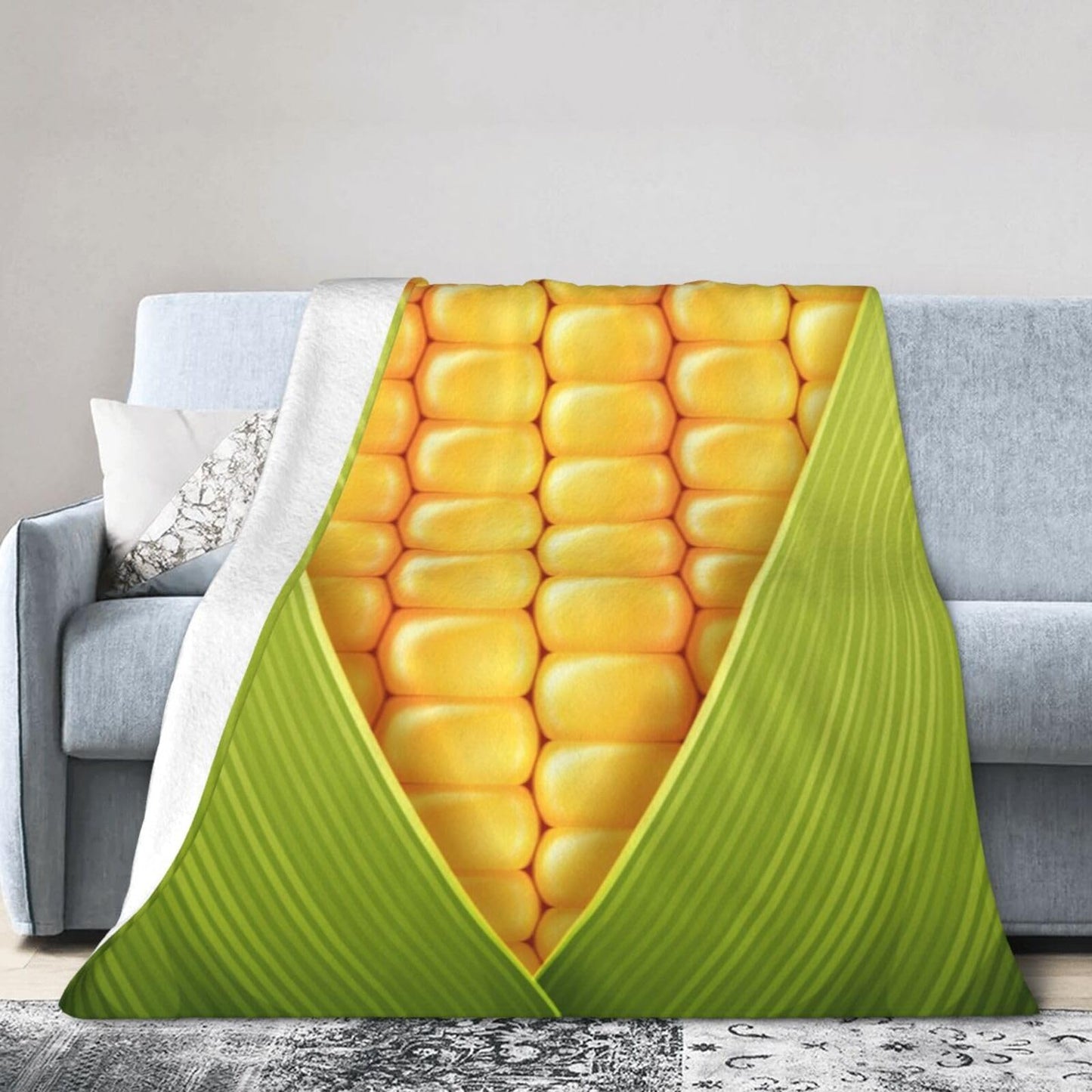 Fun Sweet Yellow Green Corn Throw Blanket Super Soft Warm Bed Blankets for Couch Bedroom Sofa Office Car, All Season Cozy Flannel Plush Blanket Gifts for Girls Boys Teens Adults 60"x50"