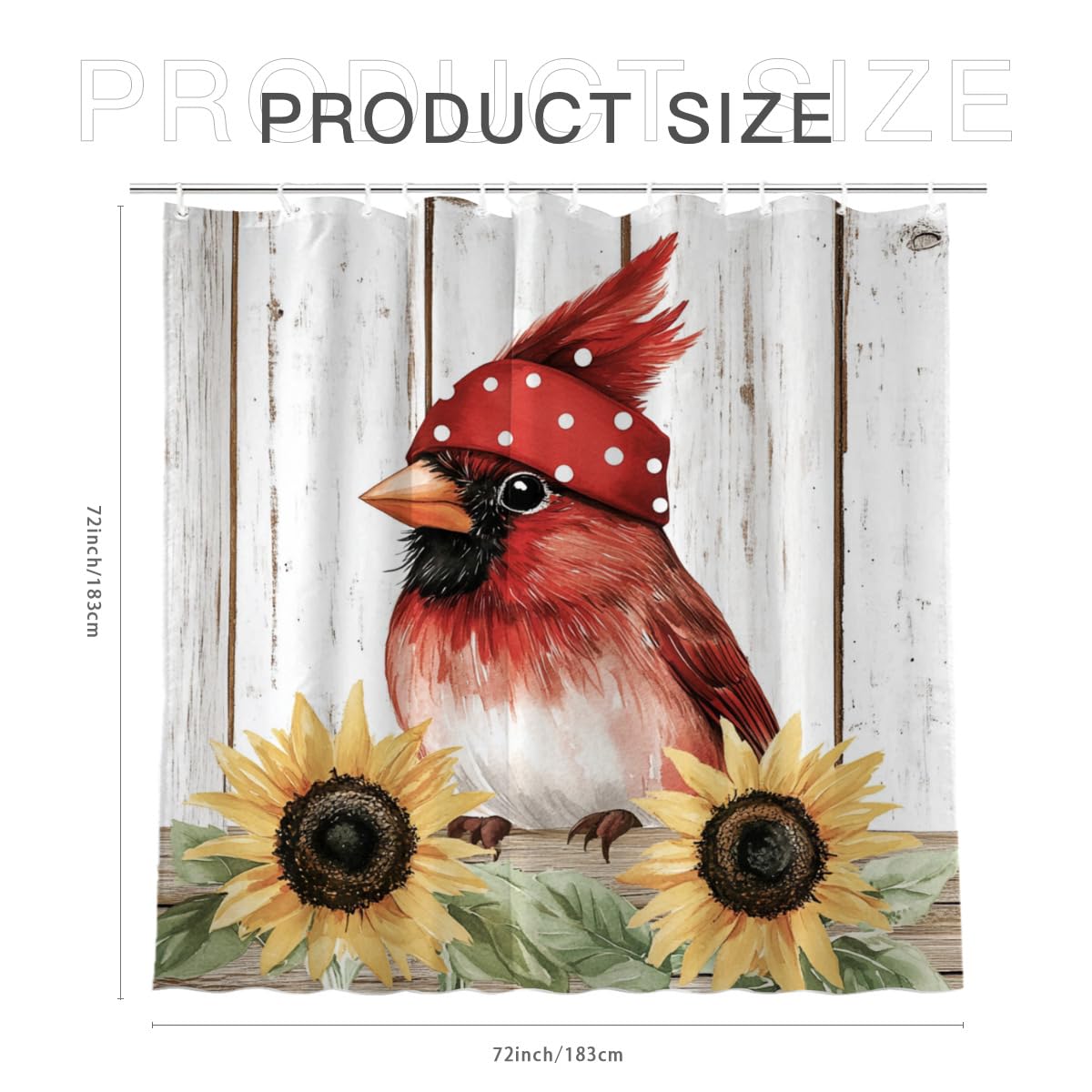 KEEPAEON Summer Sunflower Red Cardinal Shower Curtain for Bathroom Floal Farmhouse Country Shower Curtain Flowers for Bathtub Decor with 12 Hooks 72"x72"