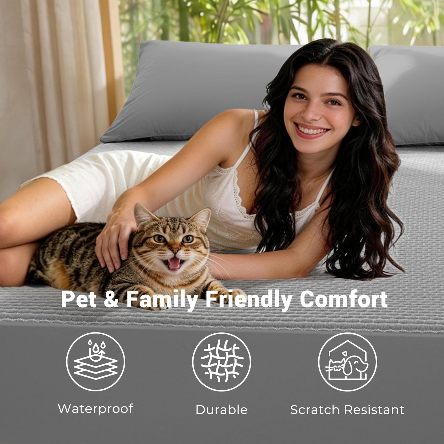 King Waterproof Mattress Protector, Tencel Bamboo Cooling Breathable Mattress Cover with Deep Pocket, Noiseless Fitted Mattress Pad, Soft Mattress Procter King Size Bed, 78"x80"