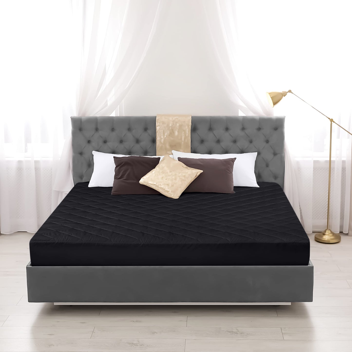 Quilted Fitted Mattress Pad, Queen Mattress Protector Topper with Deep Pocket Stretches up to 16 Inches, Machine Washable Mattress Cover by Utopia Bedding (Black)