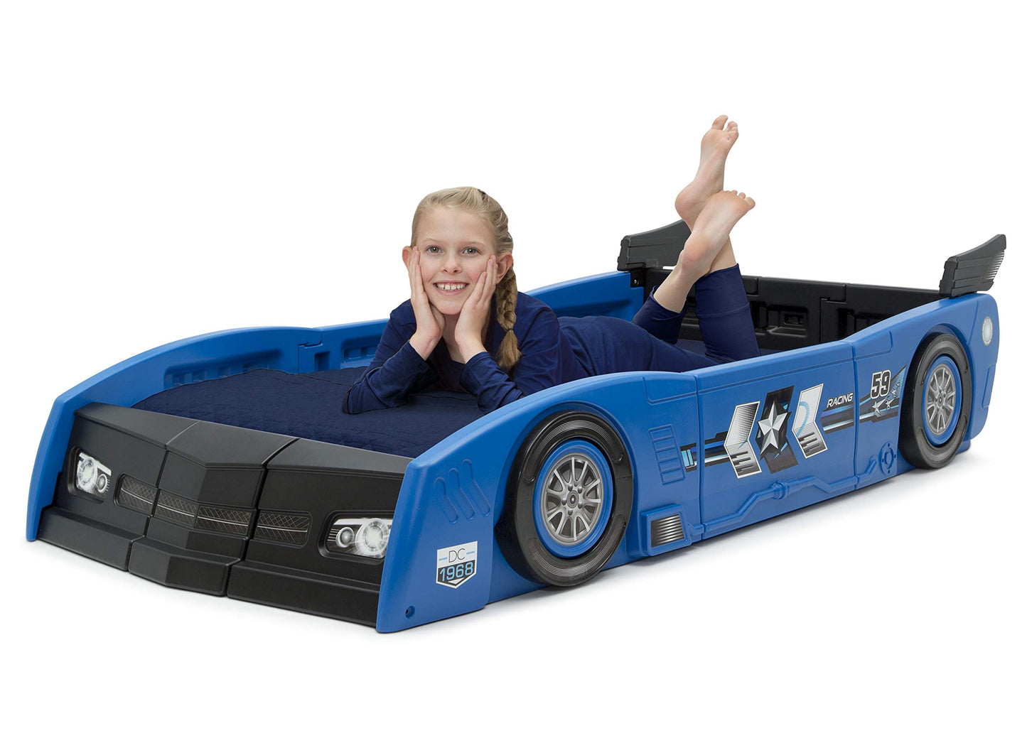 Delta Children Grand Prix Race Car Toddler-to-Twin Bed, Blue
