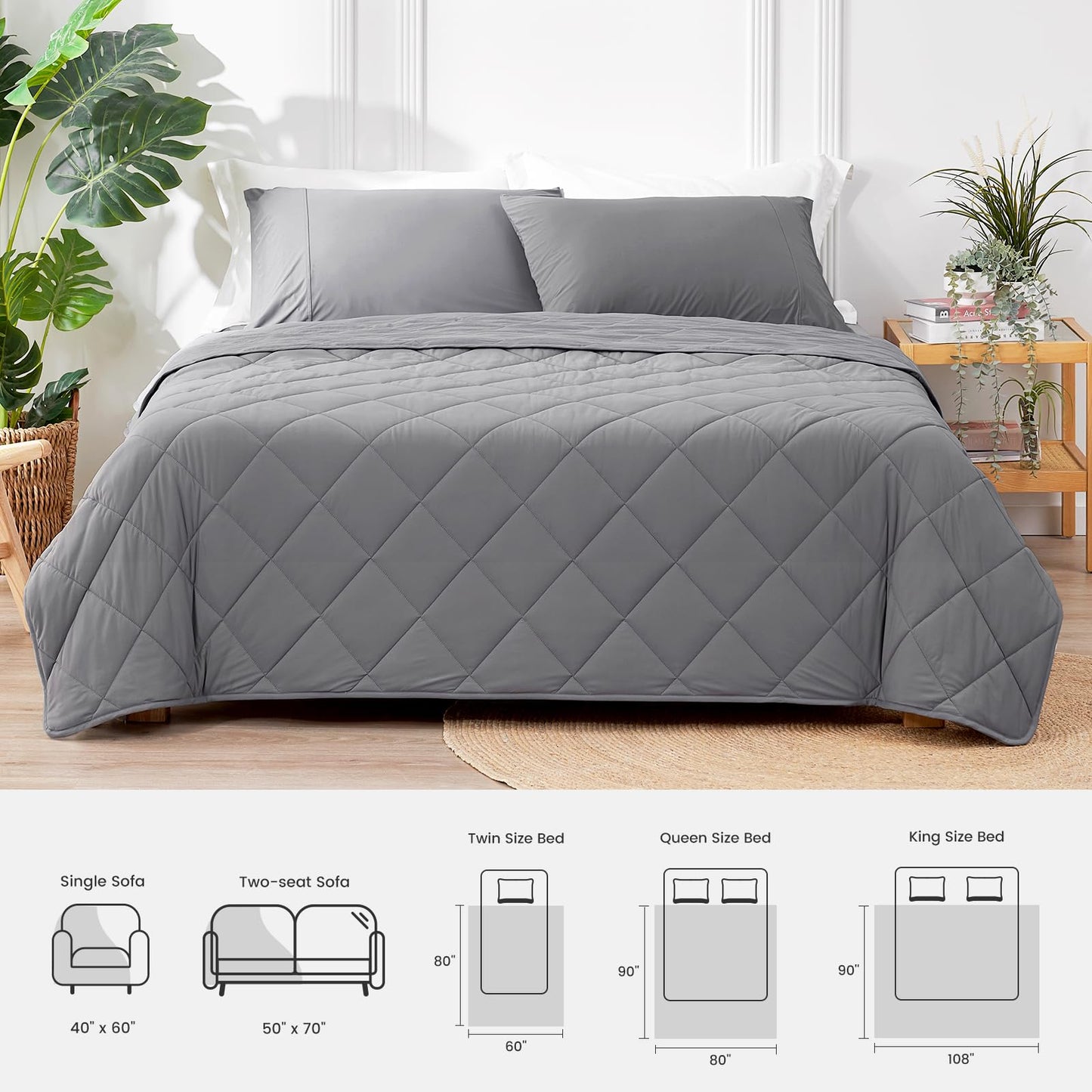 Cozy Bliss Cooling Blanket for Hot Sleepers Queen Size, Q-Max 0.45 Cooling Comfort, Cold Blankets for Night Sweats Sleeping, Ultra-Cool Lightweight Breathable Blanket for Bed, Glacial Grey