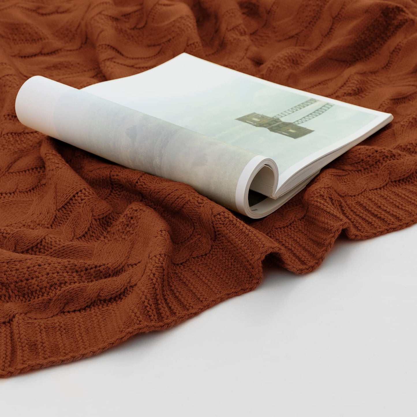 Aormenzy Dark Terracotta Knit Throw Blankets Cable Knit Decorative Throw Blanket Rust Soft Cozy Knitted Blanket for Sofa Couch Bed, 50" x 60"