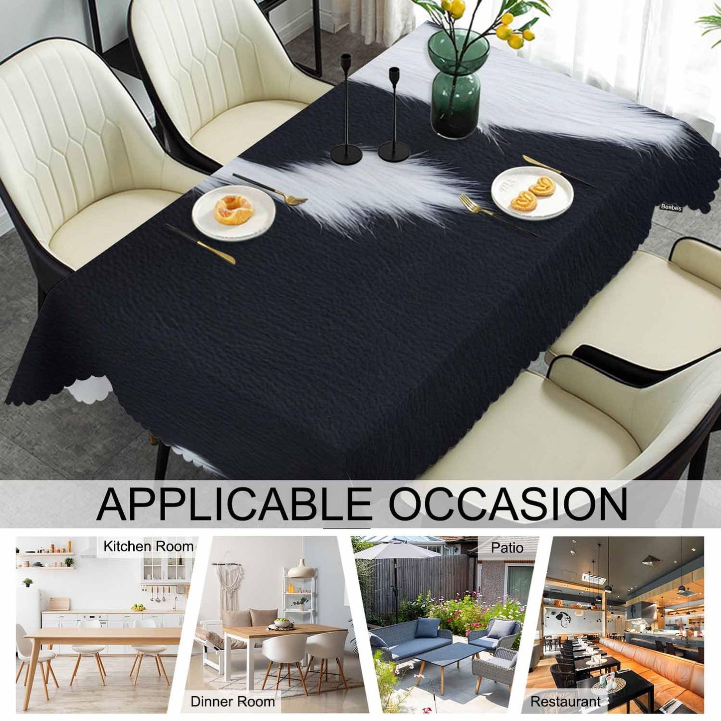 Beabes Cow Print Table Covers Farm Cattle Cowhide Cow Spots Heavy Weight Tablecloth Picnic Table Cloth for Kitchen Dinning Tabletop Outdoor BBQ Buffet Rectangle 52x70 Inch