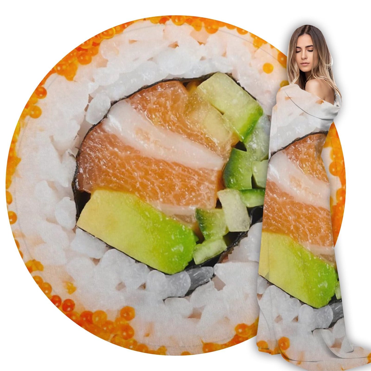 Sushi Funny Blanket Novelty Throws Soft Cozy Cute Flannel Round for Nap, Home Decor, Party. Kids Child Gift 59 Inches