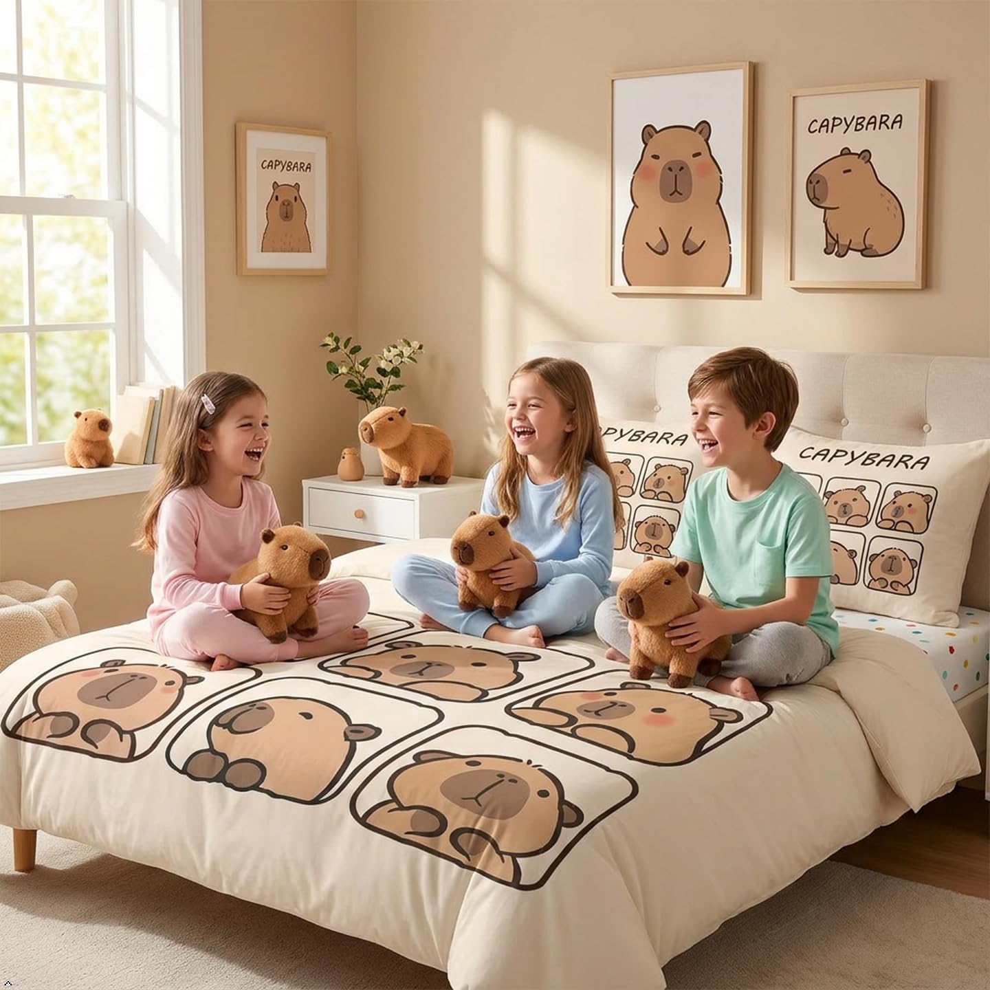 Erosebridal Capybara 7 Piece Bedding Set Twin Size,Cute Animal Bed in a Bag,Capybara Lovers Bed Set Includes Comforter, Sheet Set, Pillowcases & Pillow Covers All Season Bedroom Decor