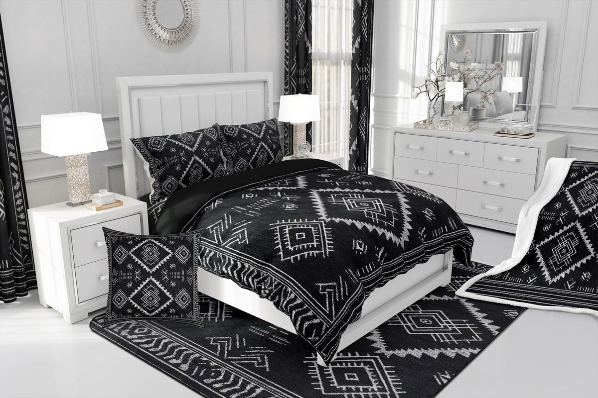 jejeloiu Boho Western Comforter Set Queen Size Bohemian Southwestern Bedding Set for Kids Boys Girls Aztec Decor Duvet Quilt Country Bedroom Farmhouse 3 Pcs with 2 Pillow Cases