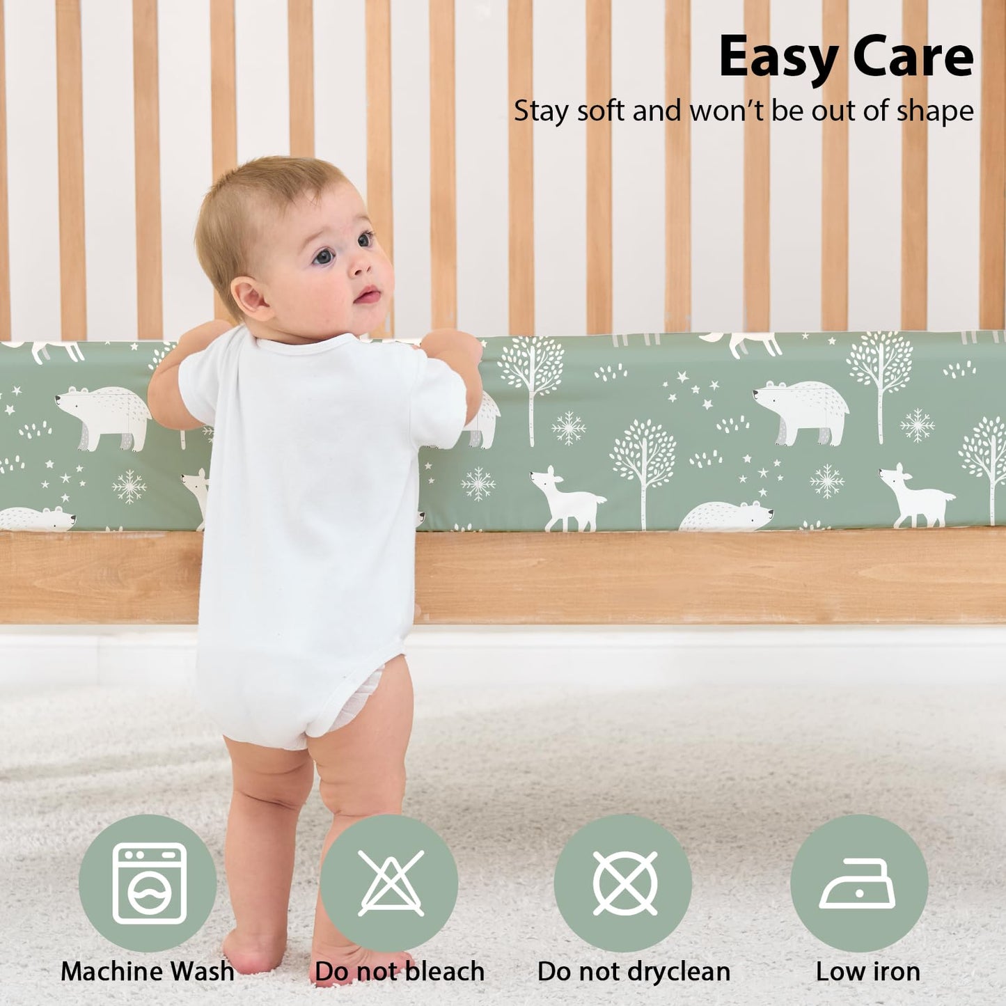 FIEMOL Baby Crib Sheets for Boys and Girls, 3 Pack Fitted Crib Sheets Neutral for 52”x28” Standard Crib and Toddler Mattresses, Ultra Soft & Silky Smooth Microfiber Green Forest Bear