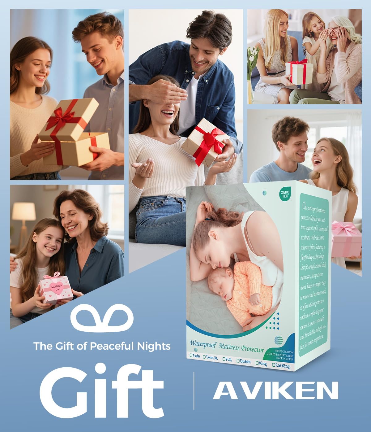 AVIKEN Waterproof Mattress Protector Queen Size, Soft Breathable Mattress Pad with Deep Pocket 8"-21", Noiseless 3D Air Fabric Cooling Mattress Cover for Bed, Machine Washable, White