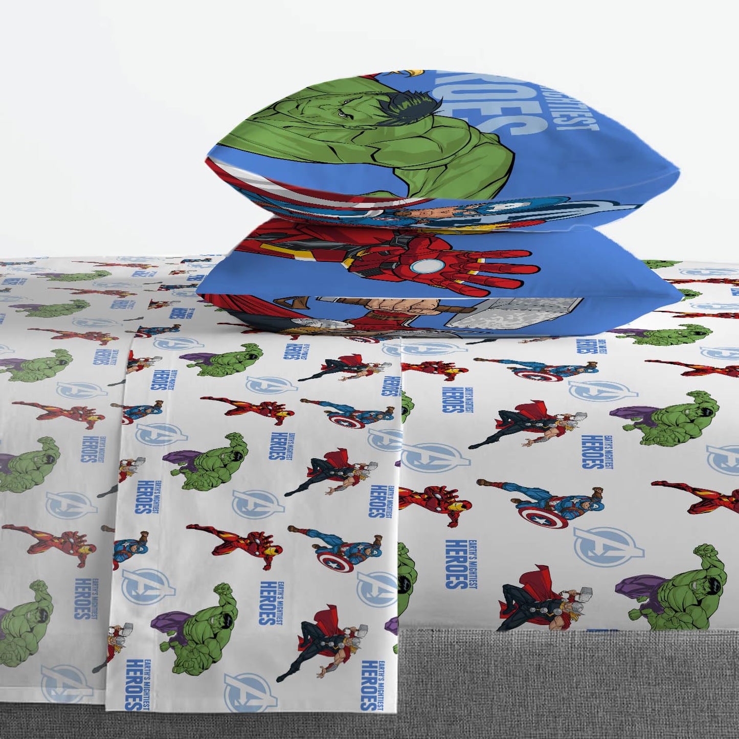 Jay Franco Kids Sheet Set with Fitted, Flat Sheets & Pillow Cover - Ultra-Soft Bedding with Pillowcase for Room Decor, White - Avengers, 4 Piece Queen