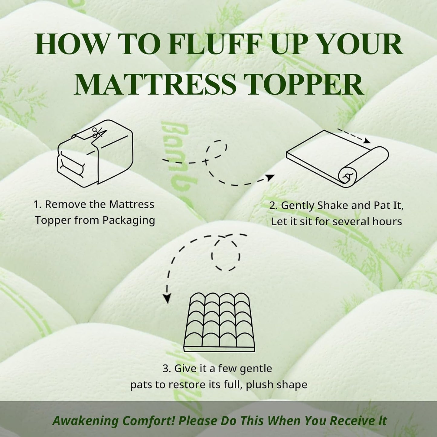 KRIMANO Memory Foam Mattress Topper - Viscose Made from Bamboo Pillow Top Thick Queen Size Mattress Pad for Back Pain, Ultra Soft & Cooling for Hot Sleepers, 6-18'' Deep Pocket, Green