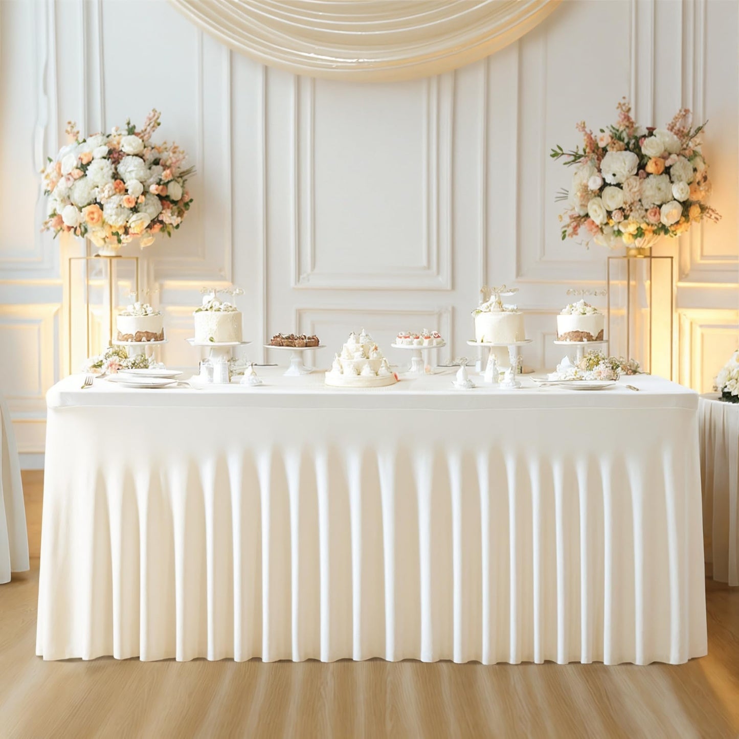 Besutolife 2 Pack Ivory Spandex Tablecloth for 6ft Rectangle Tables Fitted Table Cloth Stretch Table Covers Skirt 6ft Rectangular Tablecloths for Banquet Parties Wedding Decorations