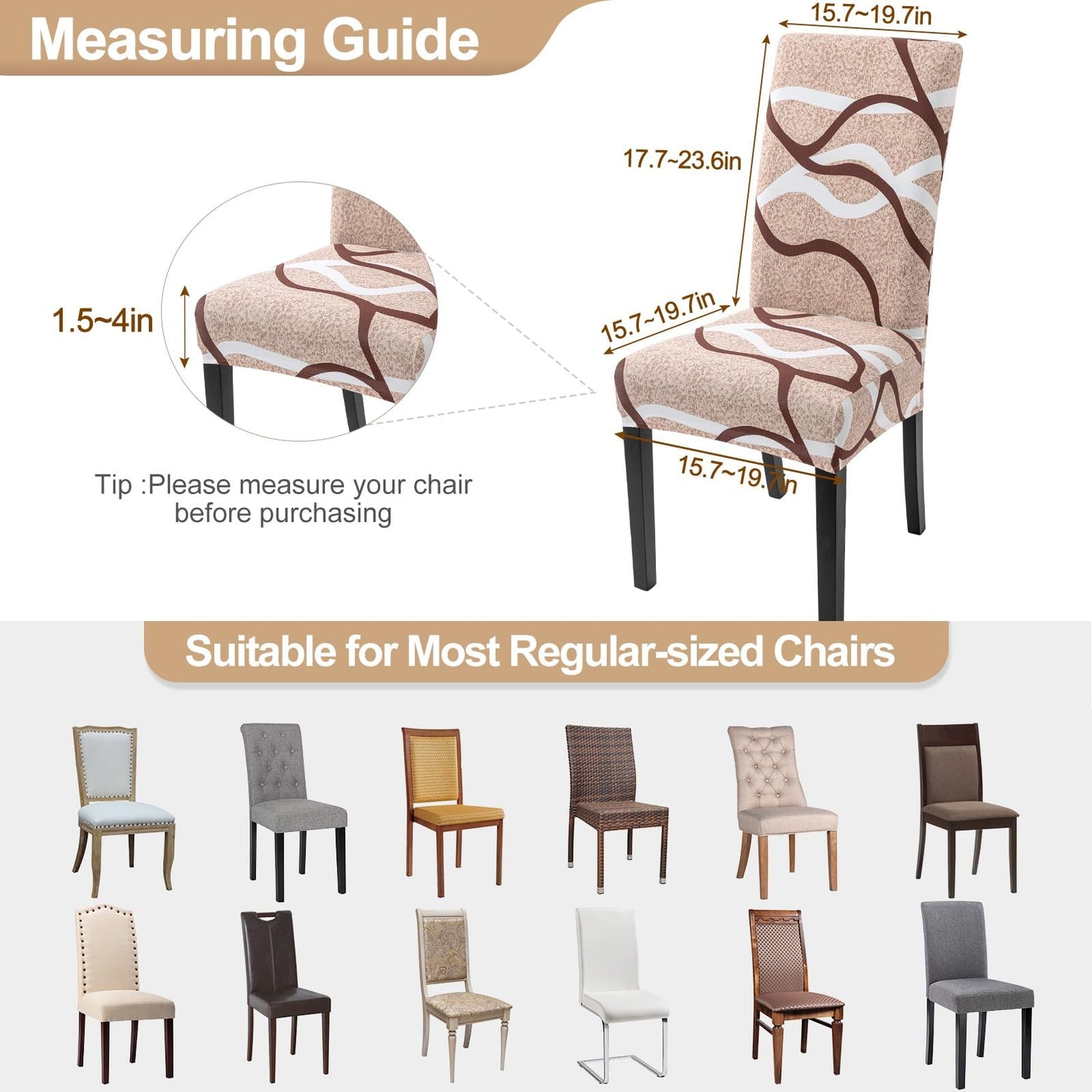 SearchI Dining Room Chair Covers Set of 4, Stretch Printed Parsons Chair Slipcovers Super Fit Spandex Removable Washable Kitchen Chair Protector Cover for Dining Room, Hotel, Ceremony (Khaki)