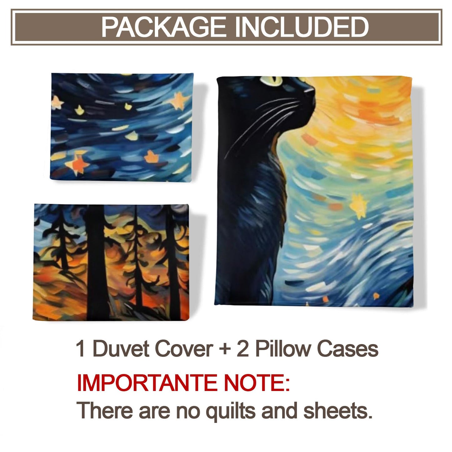 Cat Print Duvet Cover Queen Size - Mysterious Cat Home Decor & Gifts, 3 Piece Back to School Dorm Bedding, Easy Care Microfiber Comforter Cover & Pillowcases, Starry Night Blue