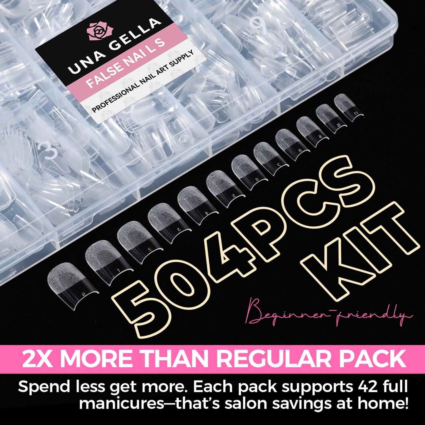 UAN GELLA Short Sharp Square Nail Tips 504pcs Short Square Press on Nails Pre Etched Acrylic Fake Nails for Full Cover Nail Tips DIY Nails Salon at Home 12 Sizes