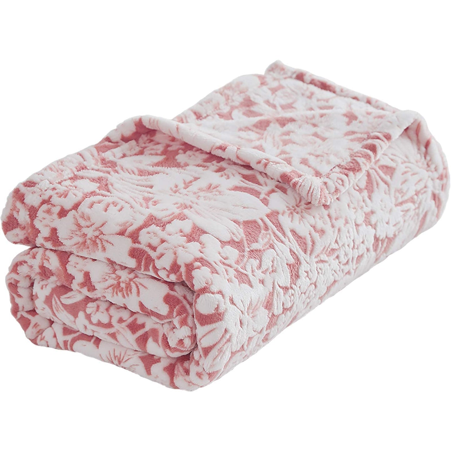 FY FIBER HOUSE Flannel Fleece Throw Blanket Super Soft Lightweight Microfiber with Flower Print for Couch, 60"X80", Peach