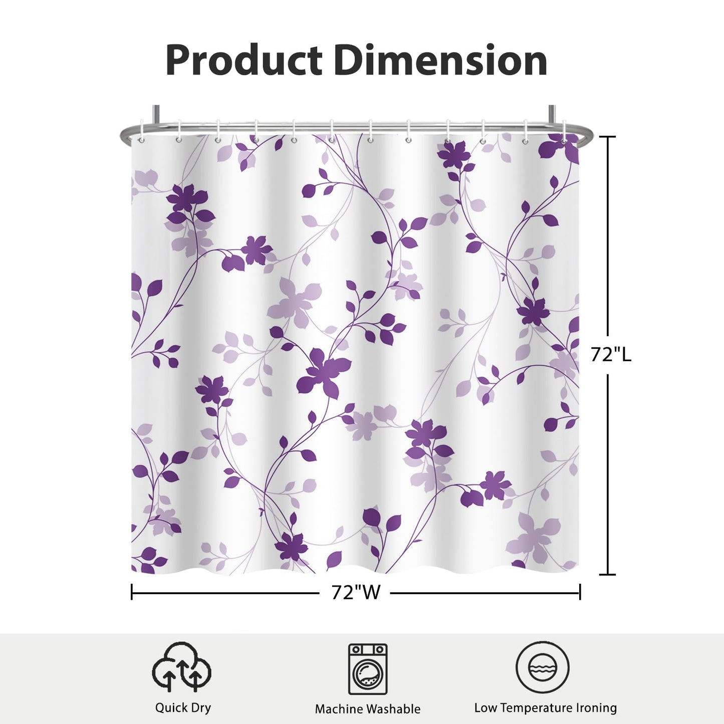 GICDSU Purple Plant Leaves Shower Curtain, Waterproof Fabric Shower Curtain Set with 12 Hooks, Modern Farmhouse Leaf Pattern Shower Curtains for Bathroom, 72x72 Inches
