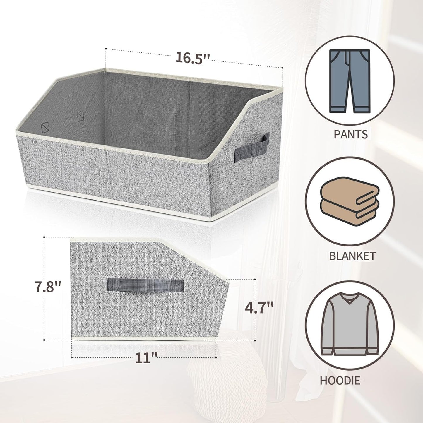 Homsorout Closet Organizers Bins 6 Packs - Large Closet Shelf Organizer with Handles, Fabric Trapezoid Storage Bins, Collapsible Storage Cubes for Clothes, Towels, Light Gray