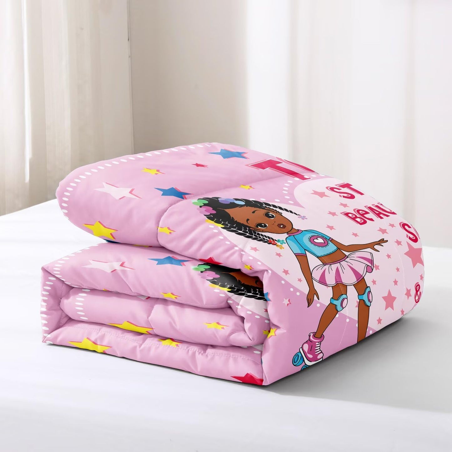 GRAT TIOC Black Girl Comforter Set Twin Size for Kids Teens,Girls Comforter Sets,Black Girl Magic Bedding Set,African American Princess Bed Bedroom Set