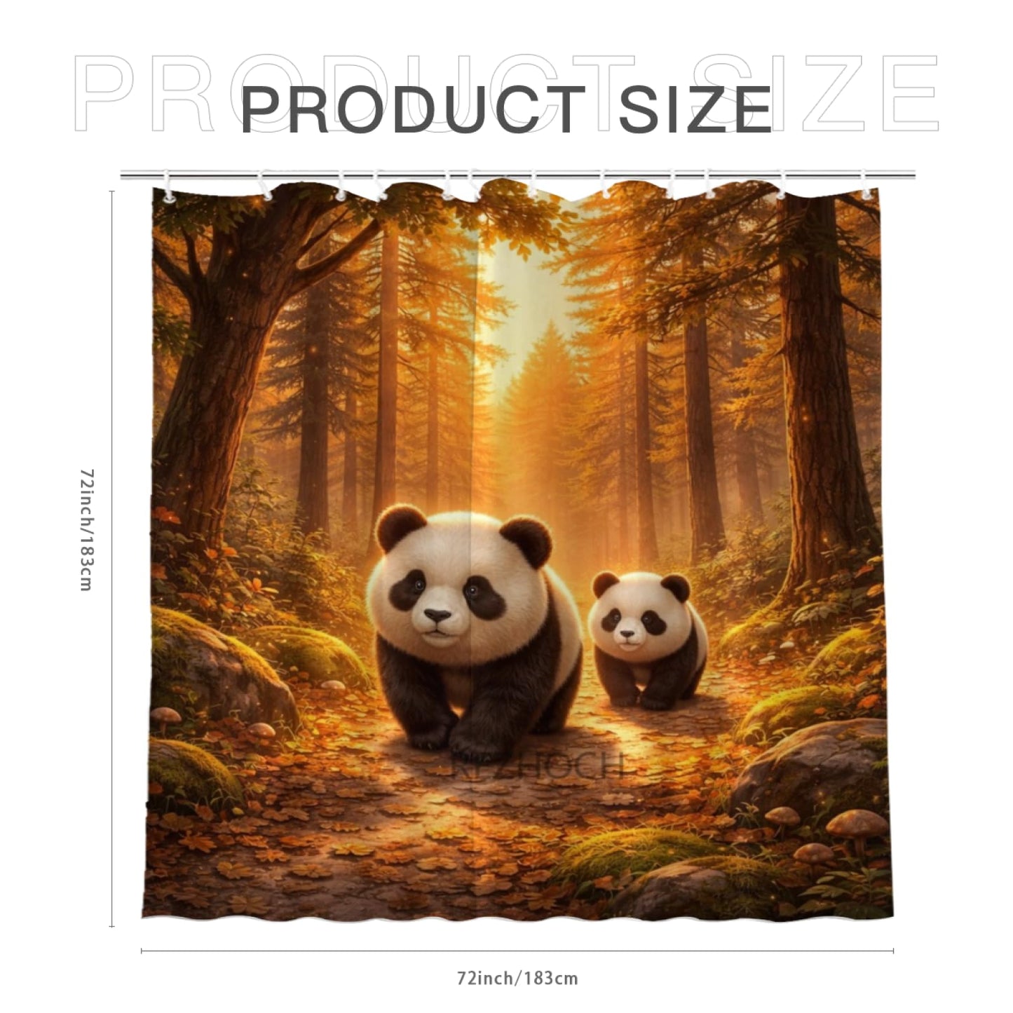 REZHOCH Cute Panda Forest Shower Curtain 72x72 Inch,Rustic Woodland Animals Home Bathroom Decor,Sunset Pine Oak Path Decor,Autumn Nature Waterproof Farmhouse Cabin Bath Set